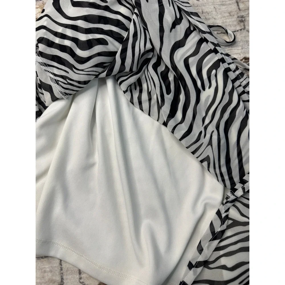Princess Polly Zebra Print Mini Dress Size 10 Black & White Tie Waist - Picture 5 of 7